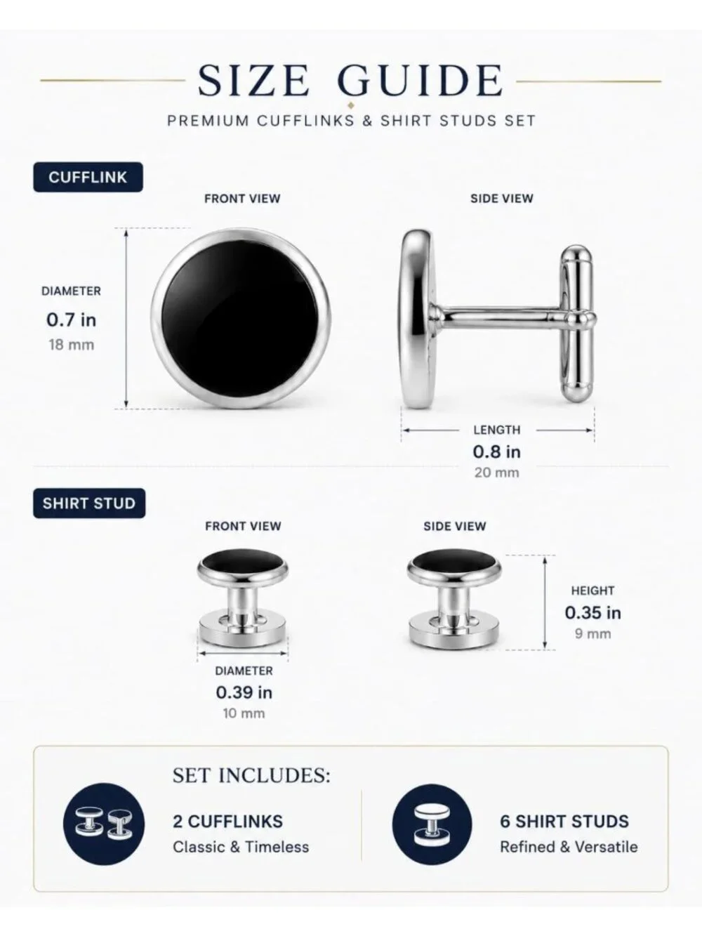 Stylish Men's Cufflinks & Tuxedo Studs Set - Stainless Steel Wedding Jewelry